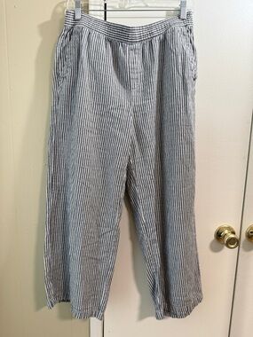 Old Navy Womens Striped Linen Blend Wide Leg Pants Stretch Waist Medium Bohemian